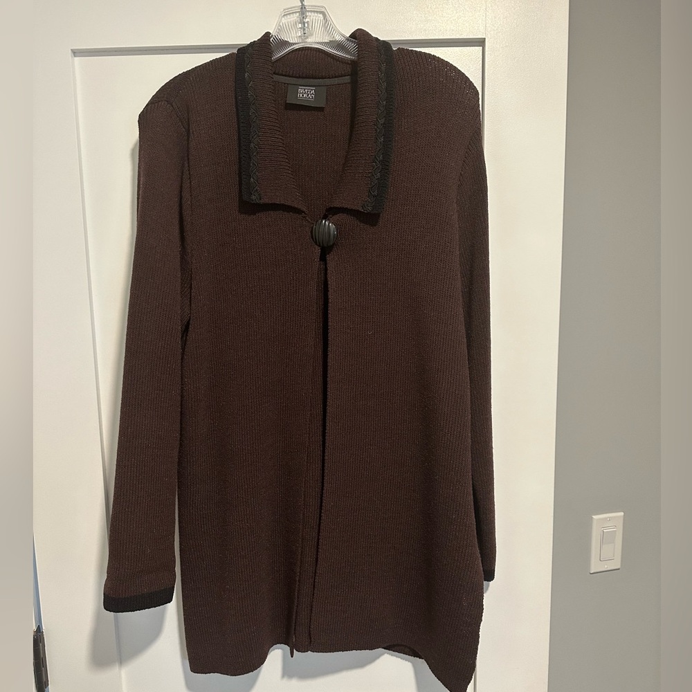 Braeda Horan One Button Collared Long Sleeve Sweater, Top Pullover, Soze Large